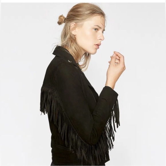 The Kooples Fringed Goat Leather Moto Jacket black suede - Picture 3 of 16